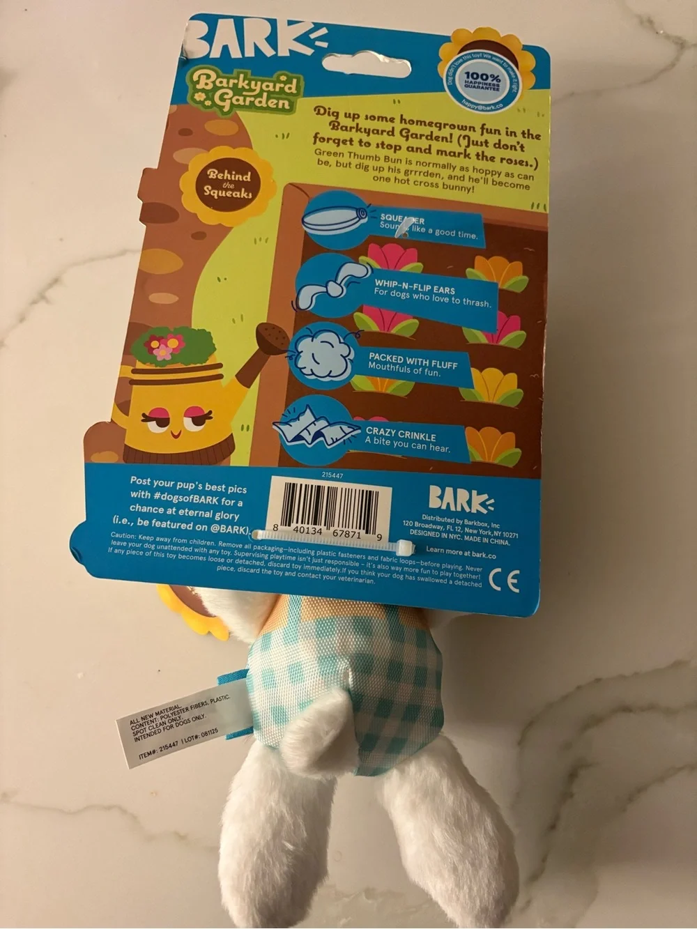 New! BARK Barkyard Garden Green Thumb Bun Dog Toy with Squeakers, Size XS-M